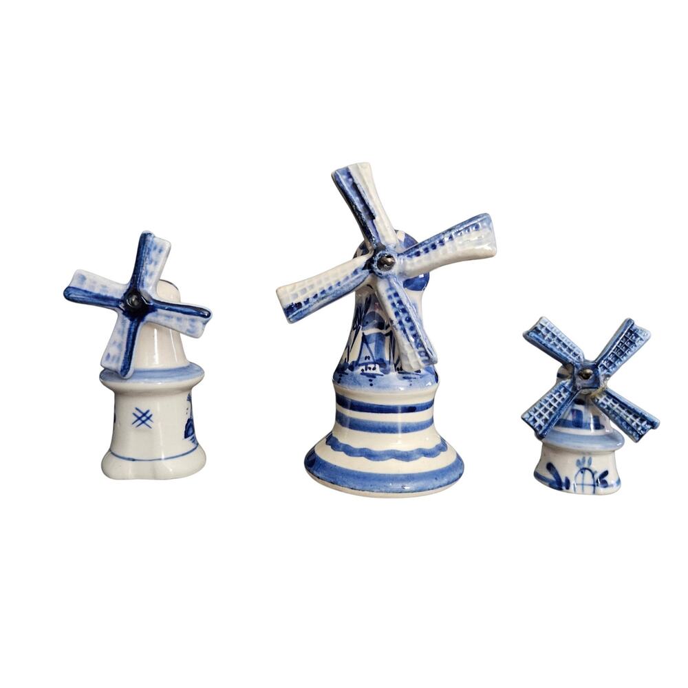 Vintage Delft Blue & White Porcelain Windmill Figurines Lot of 3 Holland
